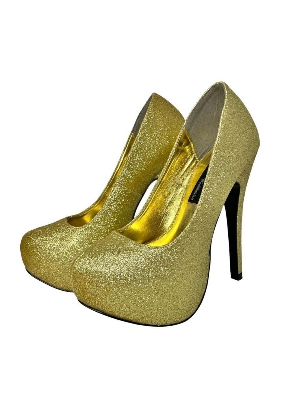 Gold Glitter Platform Stiletto Heels Women’s Size 5 Kissable-11 Party Pumps